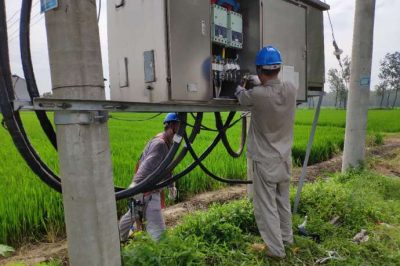 對(duì)尹莊西配變新增一條200米400V低壓線(xiàn)路